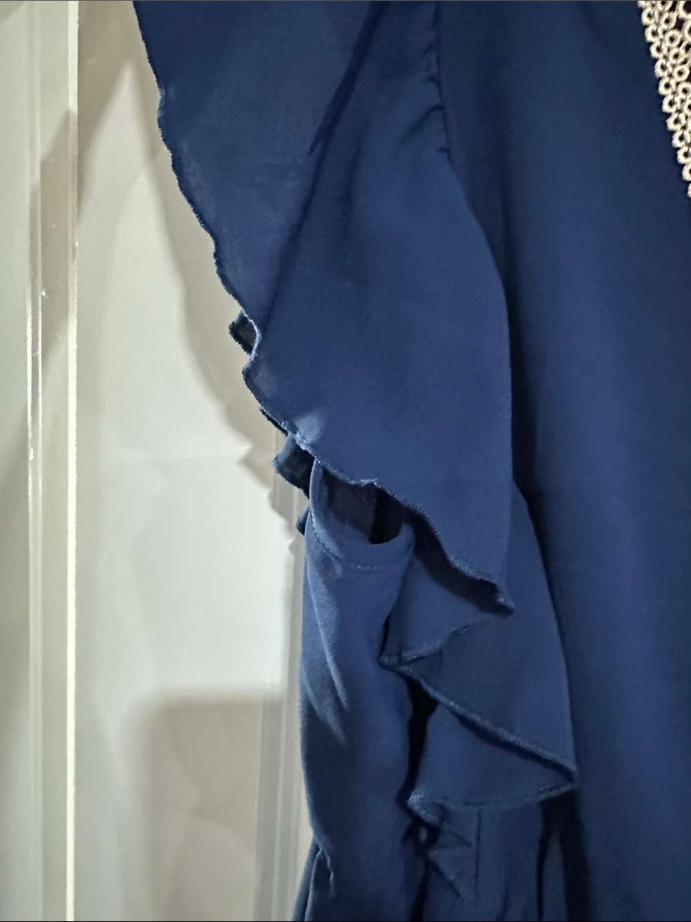BloomChic Navy Midi Dress with Cream Crochet V-Neck - Picture 4 of 7